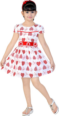 

Golden Girl Girls Midi/Knee Length Casual Dress(Multicolor, Fashion Sleeve, Red