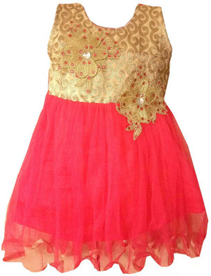 

All About Pink Girls Midi/Knee Length Party Dress(Red, Sleeveless