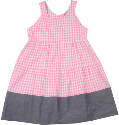 

People Girls Midi/Knee Length Casual Dress(Blue, Sleeveless, Pink