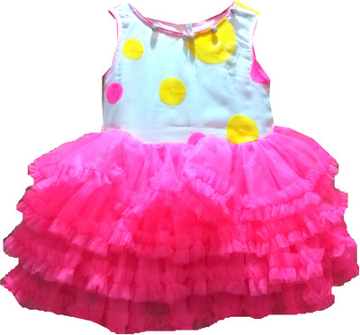 icepice Girls Midi/Knee Length Party Dress(Pink, Sleeveless