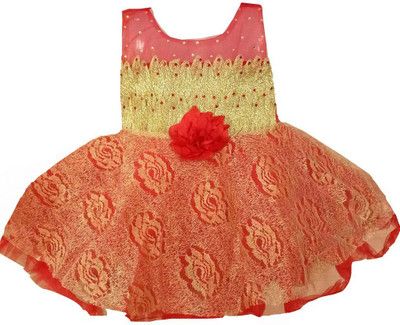 

All About Pink Girls Midi/Knee Length Party Dress(Red, Sleeveless