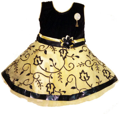 

Arshia Fashions Girl's Mini/Short Party Dress(Multicolor, Sleeveless, Beige::black