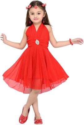 

Aarika Girls Midi/Knee Length Party Dress(Red, Sleeveless