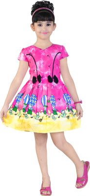 

Golden Girl Girls Midi/Knee Length Casual Dress(Pink, Fashion Sleeve