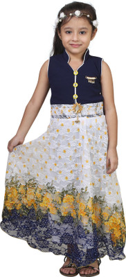 

Crazeis Girl's Midi/Knee Length Party Dress(Blue, Sleeveless, Multicolor