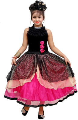 

RTC kids junction Girls Maxi/Full Length Party Dress(Multicolor, Sleeveless, Pink