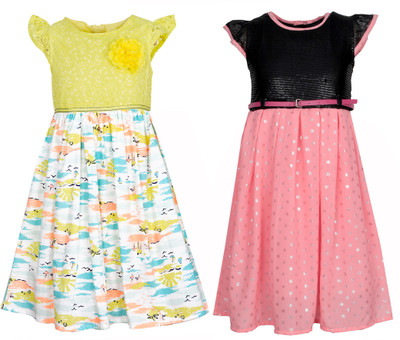 

Bella Moda Girls Midi/Knee Length Casual Dress(Multicolor, Cap Sleeve)