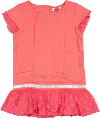 

People Girls Midi/Knee Length Casual Dress(Orange, Fashion Sleeve, Cradel pink