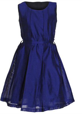 Femi Girls Midi/Knee Length Party Dress(Blue, Sleeveless, Royal blue