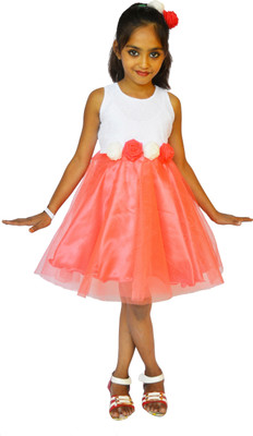 

MVD Fashion Girls Midi/Knee Length Party Dress(Pink, Sleeveless, Peach