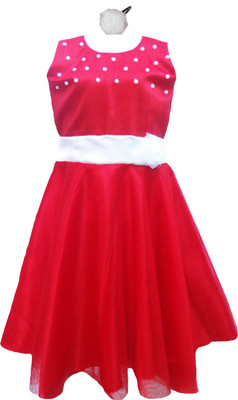 

MVD Fashion Girls Midi/Knee Length Party Dress(Red, Sleeveless