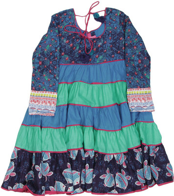 

BIBA girls Girls Midi/Knee Length Casual Dress(Blue, Full Sleeve, Blu