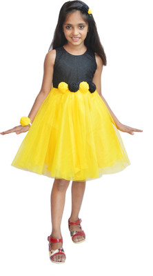 

MVD Fashion Girls Midi/Knee Length Party Dress(Yellow, Sleeveless