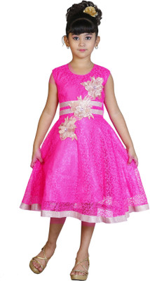 

FTC FASHIONS Girls Midi/Knee Length Party Dress(Pink, Sleeveless)