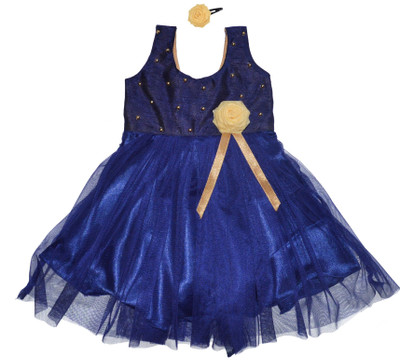 

MVD Fashion Girls Midi/Knee Length Party Dress(Blue, Sleeveless, Navy