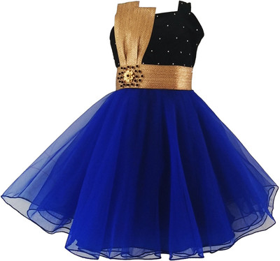 

Angel Wears Girls Midi/Knee Length Party Dress(Black, Sleeveless, Royal blue:black