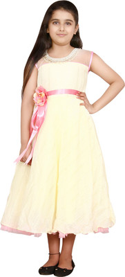 

DHANYA Girls Maxi/Full Length Party Dress(White, Sleeveless