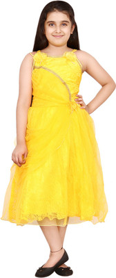 

DHANYA Girls Maxi/Full Length Party Dress(Yellow, Sleeveless