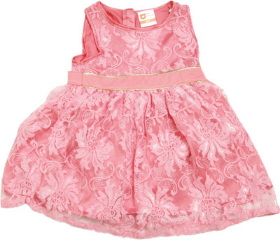 

612 League Girls Midi/Knee Length Casual Dress(Pink, Sleeveless, Coral