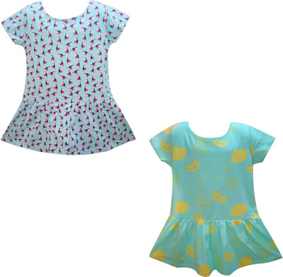 

Fashionitz Girls Midi/Knee Length Casual Dress(Multicolor, Half Sleeve)