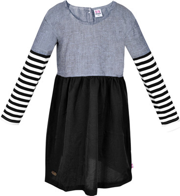 

Lil Orchids Girls Midi/Knee Length Casual Dress(Grey, Full Sleeve