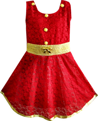 

Fashionitz Girls Midi/Knee Length Party Dress(Red, Sleeveless