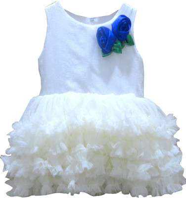

icepice Girls Midi/Knee Length Party Dress(White, Sleeveless