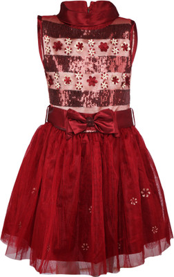 La Bele Girls Midi/Knee Length Casual Dress(Red, Sleeveless
