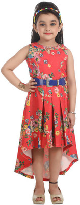 

Hunny Bunny Girls Midi/Knee Length Casual Dress(Red, Sleeveless, Coral