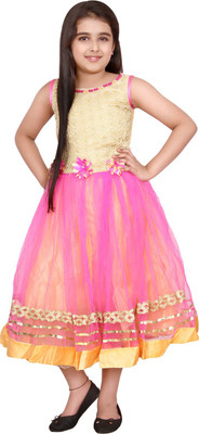 

DHANYA Girls Maxi/Full Length Party Dress(Pink, Sleeveless