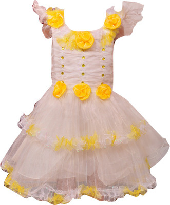 

Pari & Prince Girls Midi/Knee Length Party Dress(White, Sleeveless, White & yellow