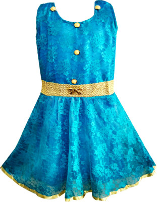 

Fashionitz Girls Midi/Knee Length Party Dress(Blue, Sleeveless