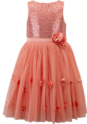 

Toy Balloon Kids Girls Midi/Knee Length Party Dress(Orange, Sleeveless, Peach