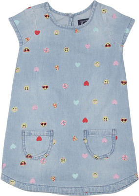 

The Children's Place Girls Midi/Knee Length Casual Dress(Blue, Half Sleeve, Db