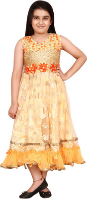 

DHANYA Girls Maxi/Full Length Party Dress(Orange, Sleeveless