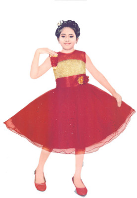 

Hey Baby Girls Mini/Short Party Dress(Red, Sleeveless