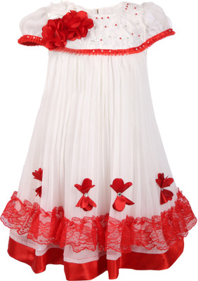 

La Bele Girls Midi/Knee Length Party Dress(Red, Cap Sleeve, Red;white