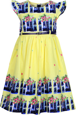 

Bella Moda Girls Midi/Knee Length Casual Dress(Yellow, Cap Sleeve)