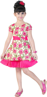

Golden Girl Girls Midi/Knee Length Casual Dress(Pink, Fashion Sleeve