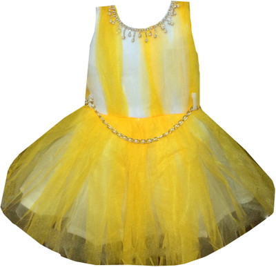 

All About Pink Girls Midi/Knee Length Party Dress(Multicolor, Sleeveless, Yellow
