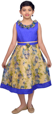 

Ssmitn Girls Midi/Knee Length Casual Dress(Multicolor, Sleeveless, Blue