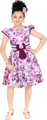 

Trendyy Girls Girls Midi/Knee Length Party Dress(Multicolor, Cap Sleeve, Purple