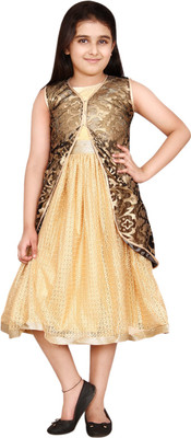 

DHANYA Girls Maxi/Full Length Party Dress(Gold, Sleeveless