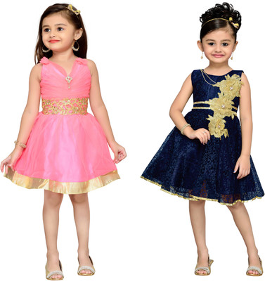 

Adiva Girls Midi/Knee Length Party Dress(Dark Blue, Sleeveless, Dark-blue-gajri