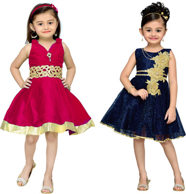 

Adiva Girls Midi/Knee Length Party Dress(Dark Blue, Sleeveless, Dark-blue-rani