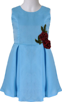 

ShuSamSmith Girls Midi/Knee Length Casual Dress(Light Blue, Sleeveless