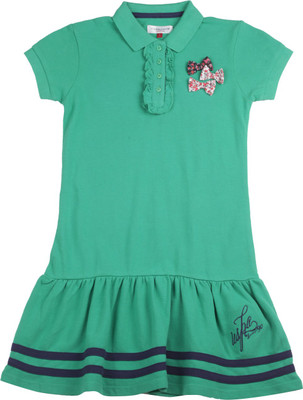 

US Polo Kids Girls Mini/Short Casual Dress(Green, Half Sleeve, Bright green