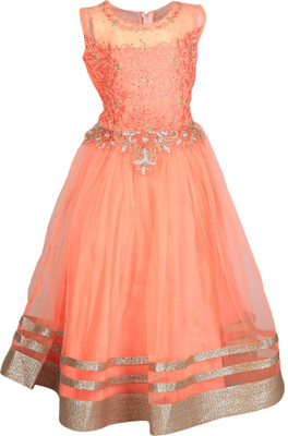 

Crazeis Girls Maxi/Full Length Party Dress(Orange, Sleeveless