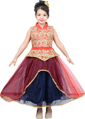 

P.R. Creation Girls Maxi/Full Length Party Dress(Multicolor, Sleeveless, Blue