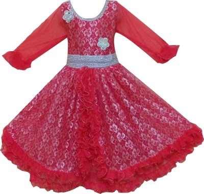 

Fashionitz Girls Midi/Knee Length Party Dress(Red, Full Sleeve